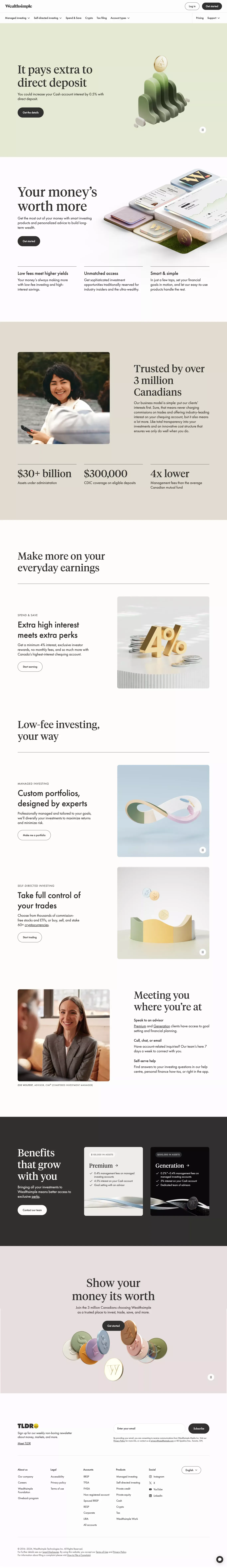 Wealthsimple: Your money’s worth more. - Landing design
