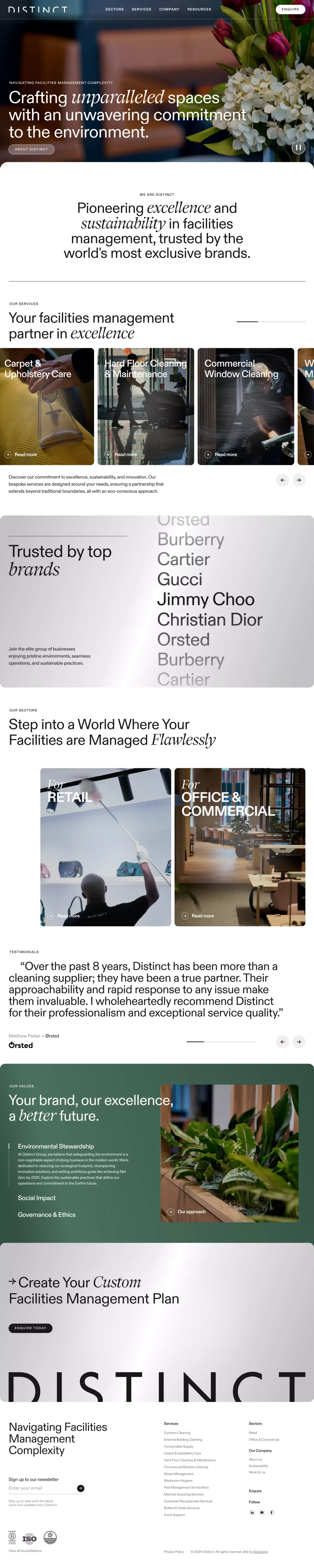 Facilities Management for Luxury Brands — Distinct Group - Landing design