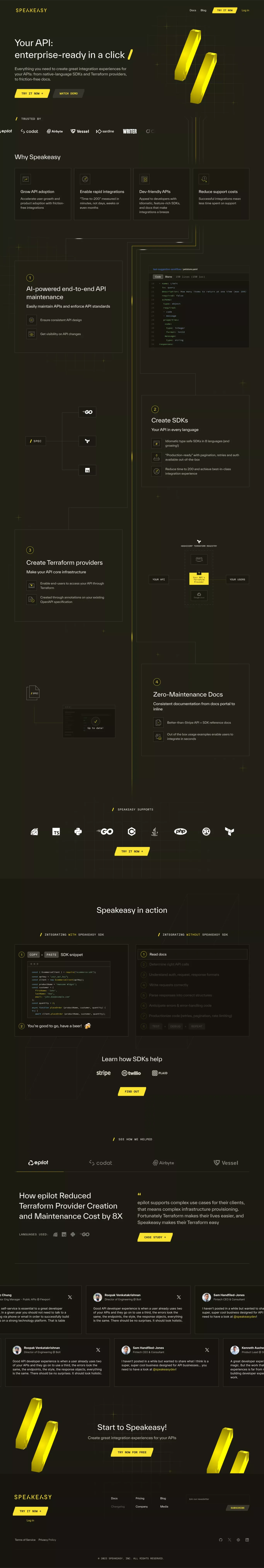 SDKs & Terraform Providers for Your API | Speakeasy - Landing design
