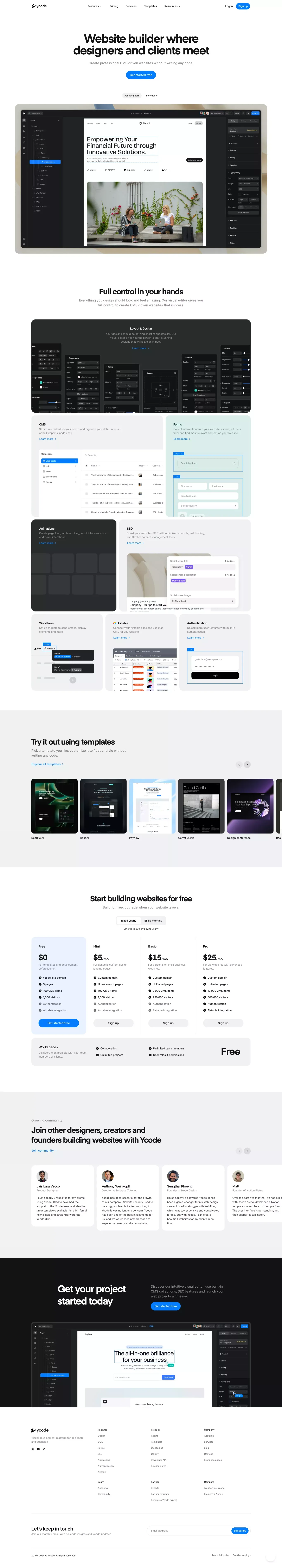 Ycode: professional websites with no-code - Landing design