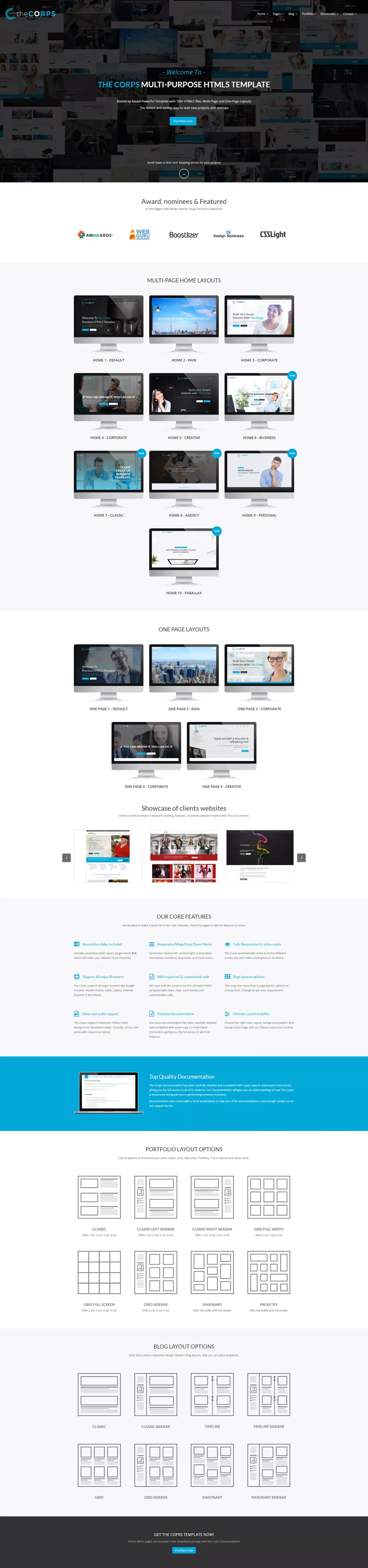Welcome to The Corps — Responsive Multi-purpose HTML5 Template - Template design