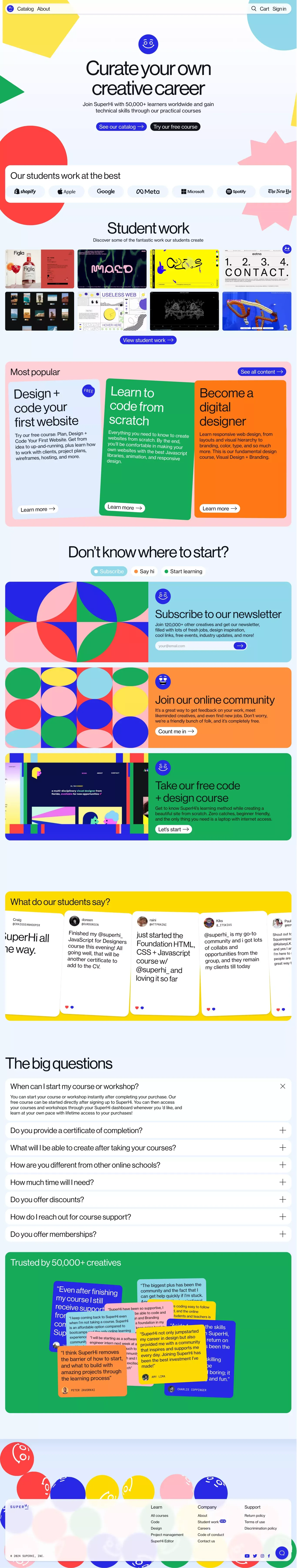 Online code, design, and project management courses • SuperHi - Landing design