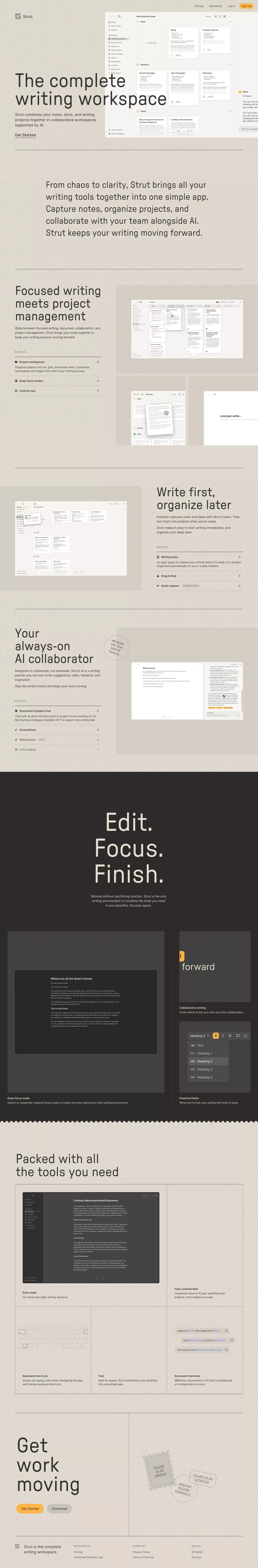 Strut – The complete writing workspace - Landing design