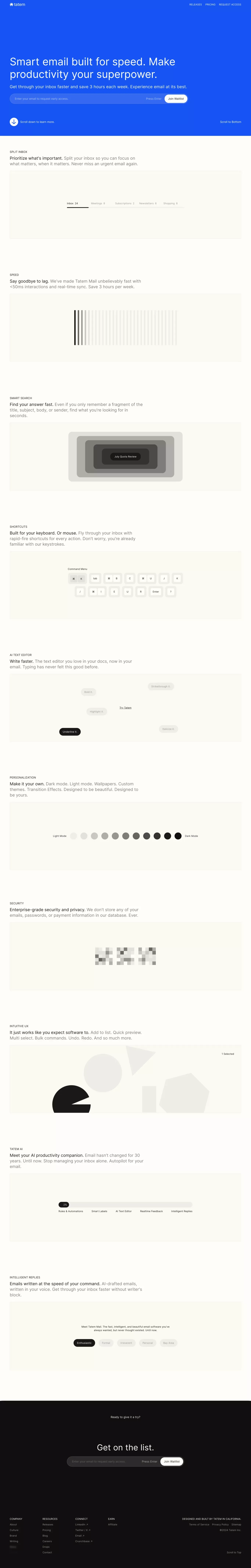 Smart email built for speed - Tatem - Landing design