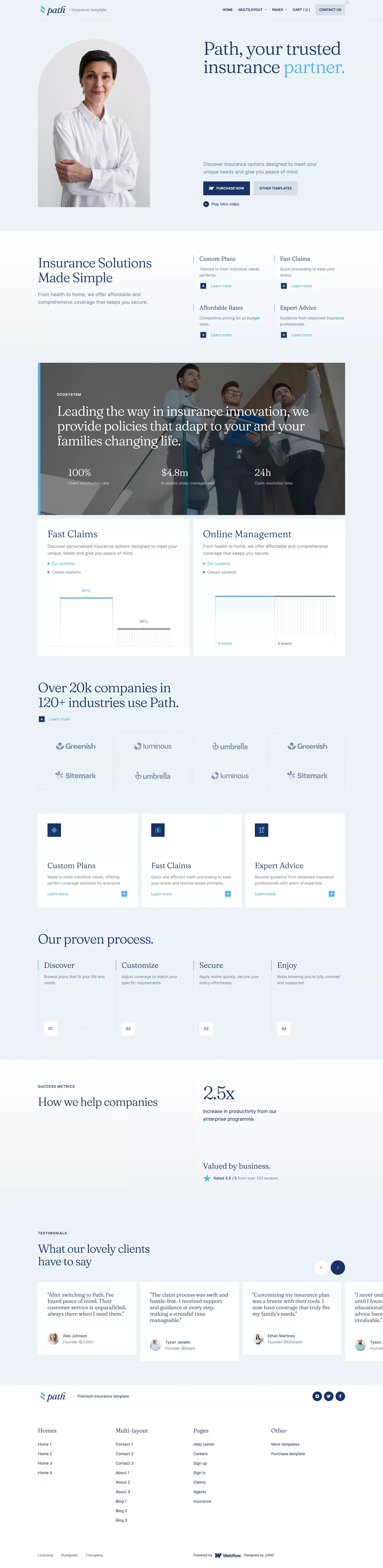 Path Insurance - Webflow Ecommerce website template - Template design