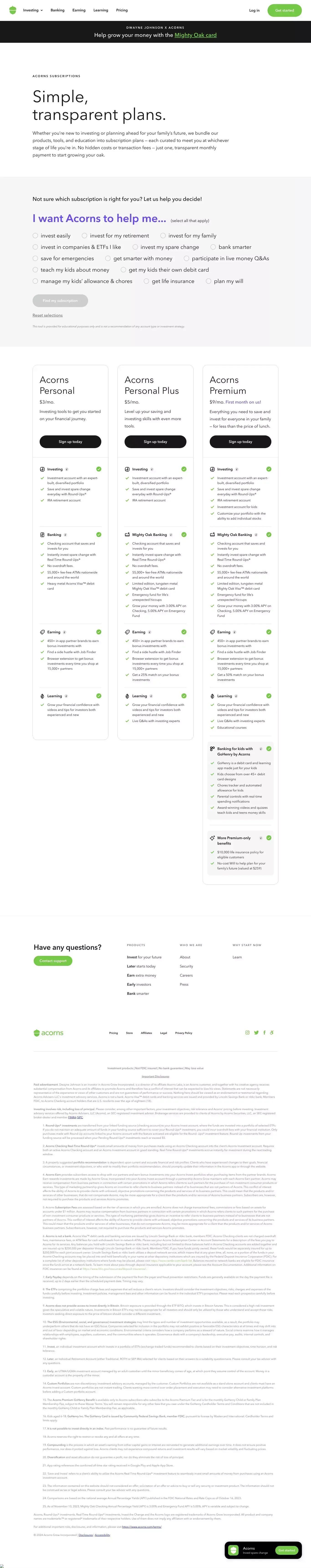 Pricing | Acorns - Pricing design