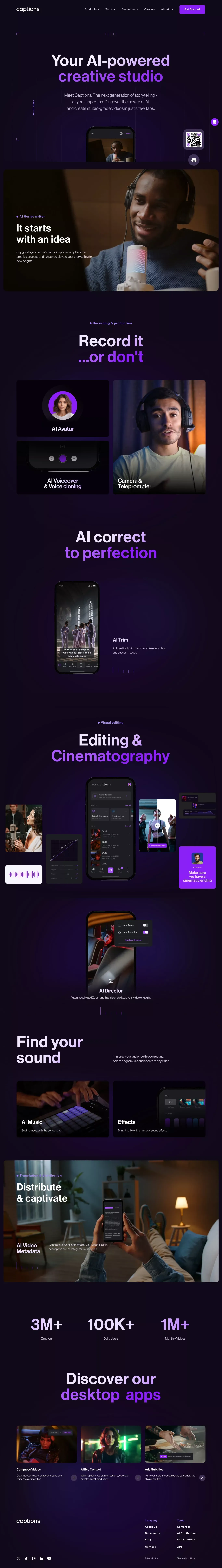 Captions | Your AI-powered creative studio - Landing design
