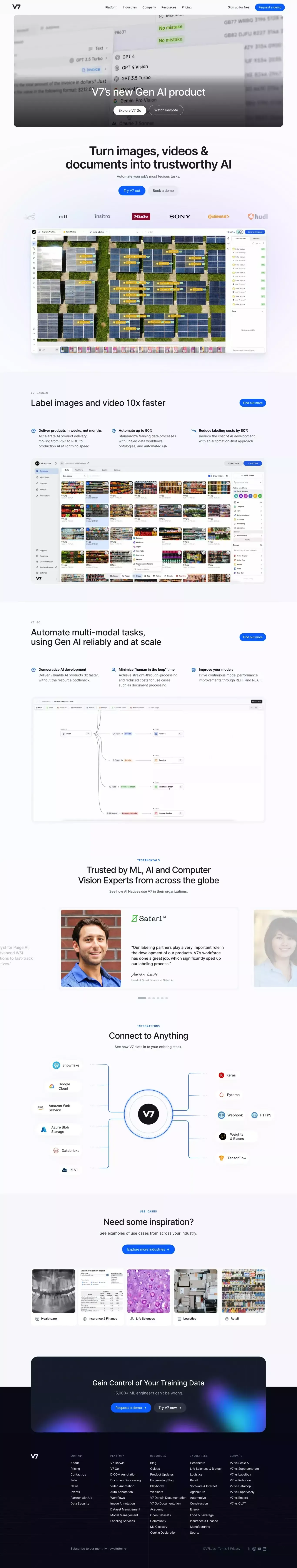 V7 Gen AI & Darwin | Accelerate AI Development & Automation - Landing design