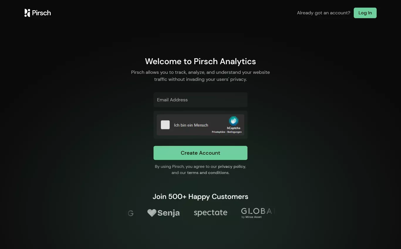 Signup – Pirsch Analytics - Sign Up design