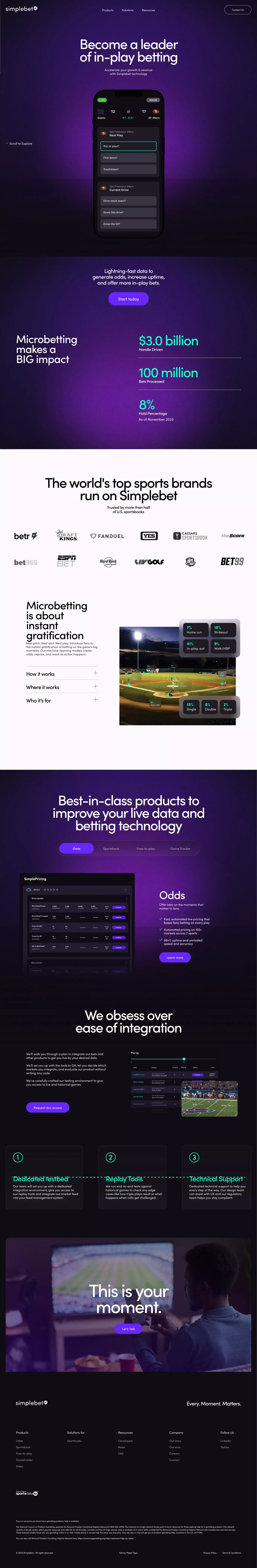 Sports Betting - Micro-Markets | Simplebet - Landing design