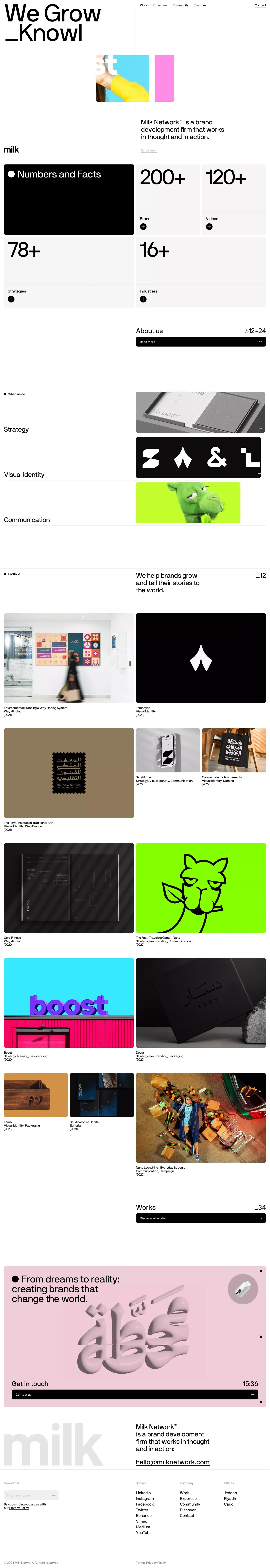 Milk Network - Brand Development Firm | Homepage - Portfolio design