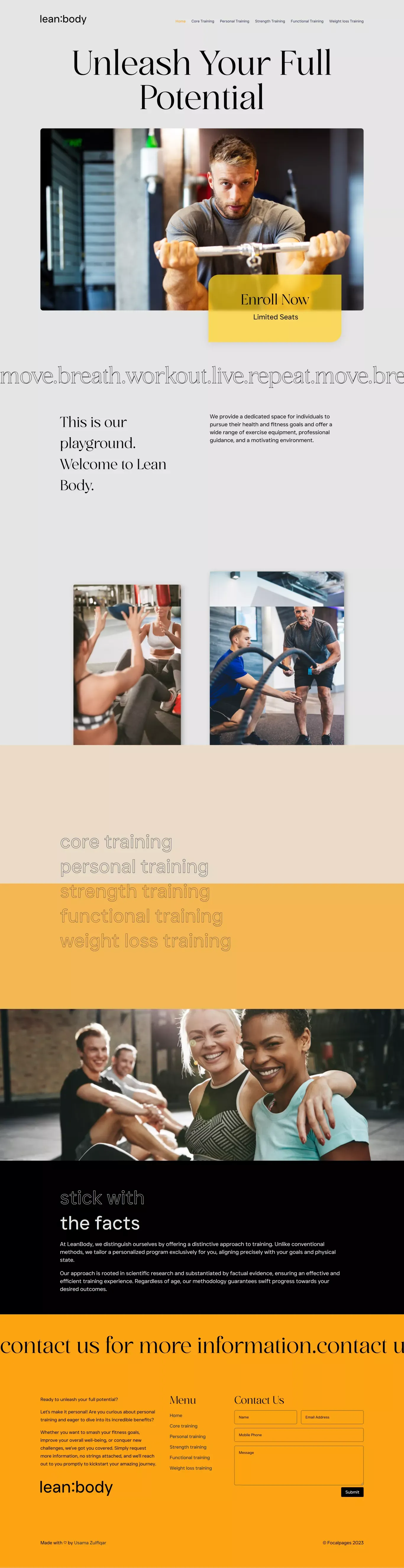 Lean Body Fitness Center | Unleash your full potential - Landing design