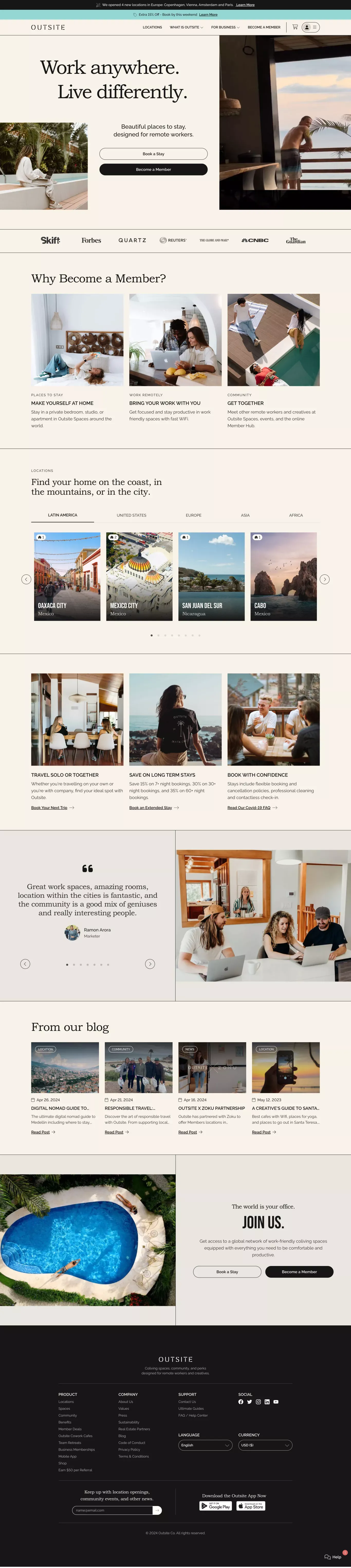 Coliving + Community for Remote Workers | Outsite - Landing design