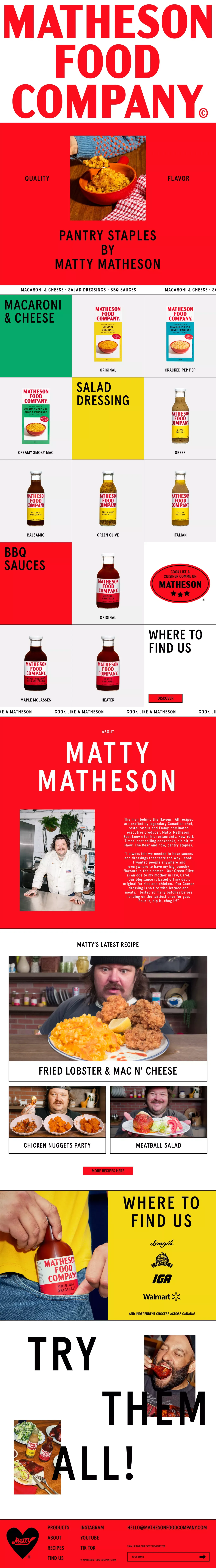 MATHESON FOOD COMPANY - BBQ SAUCES, SALAD DRESSINGS, MAC & CHEESE. FOLLOW AND FIND OUT WHAT’S NEXT FOR YOUR PANTRY - Landing design