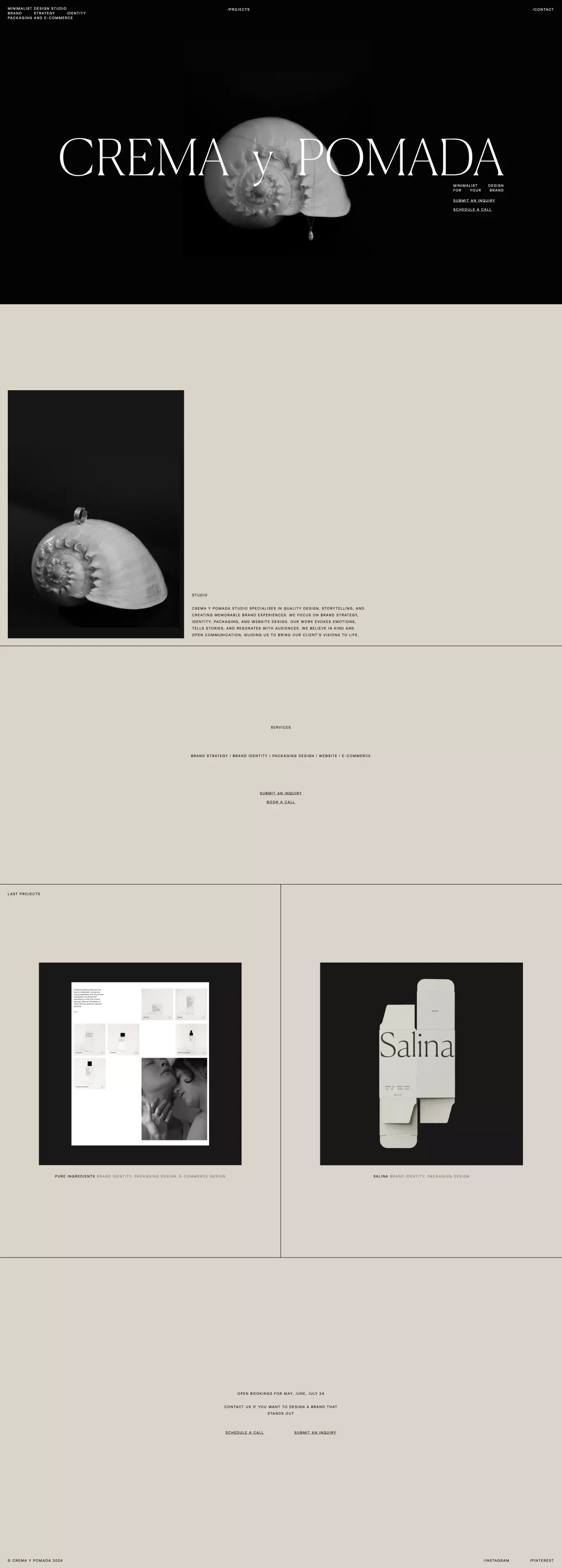 Crema y Pomada - Minimalist design studio - website design