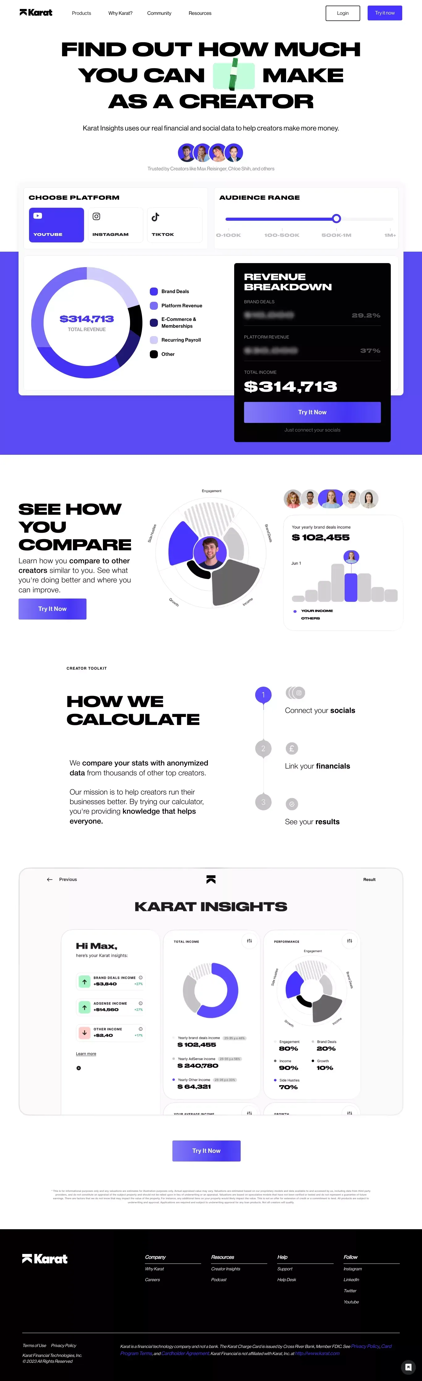 Karat Creator Insights - website design
