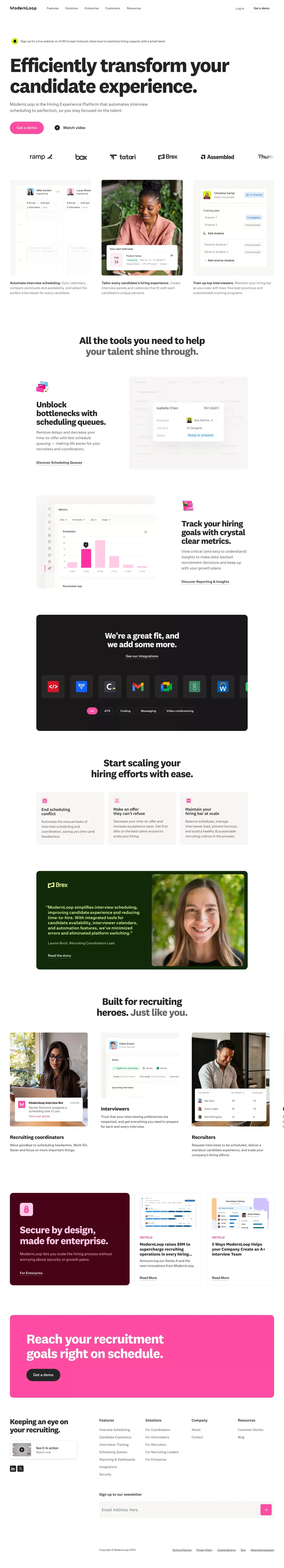 ModernLoop | The automated scheduling platform for interviews - Landing design