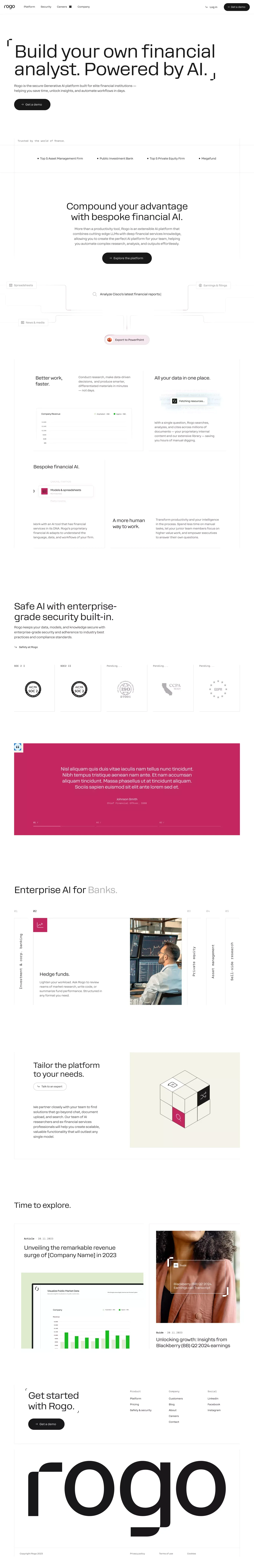 Rogo | Generative AI for financial services - Landing design