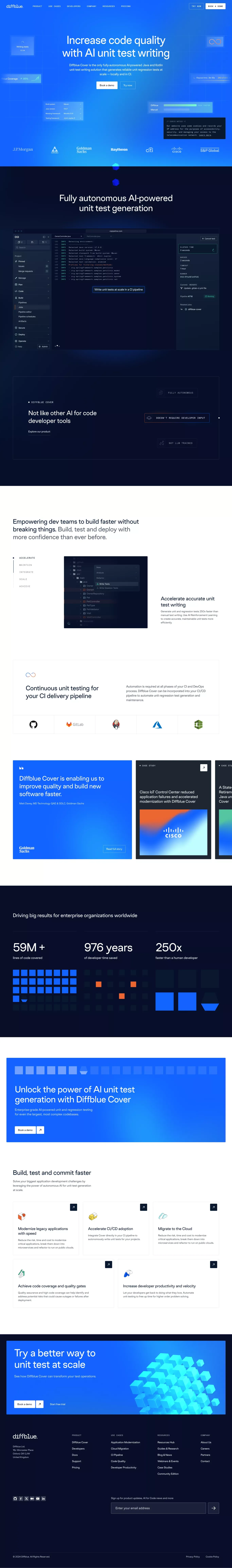 Diffblue AI For Code writes Java unit tests fully autonomously - Diffblue - Landing design