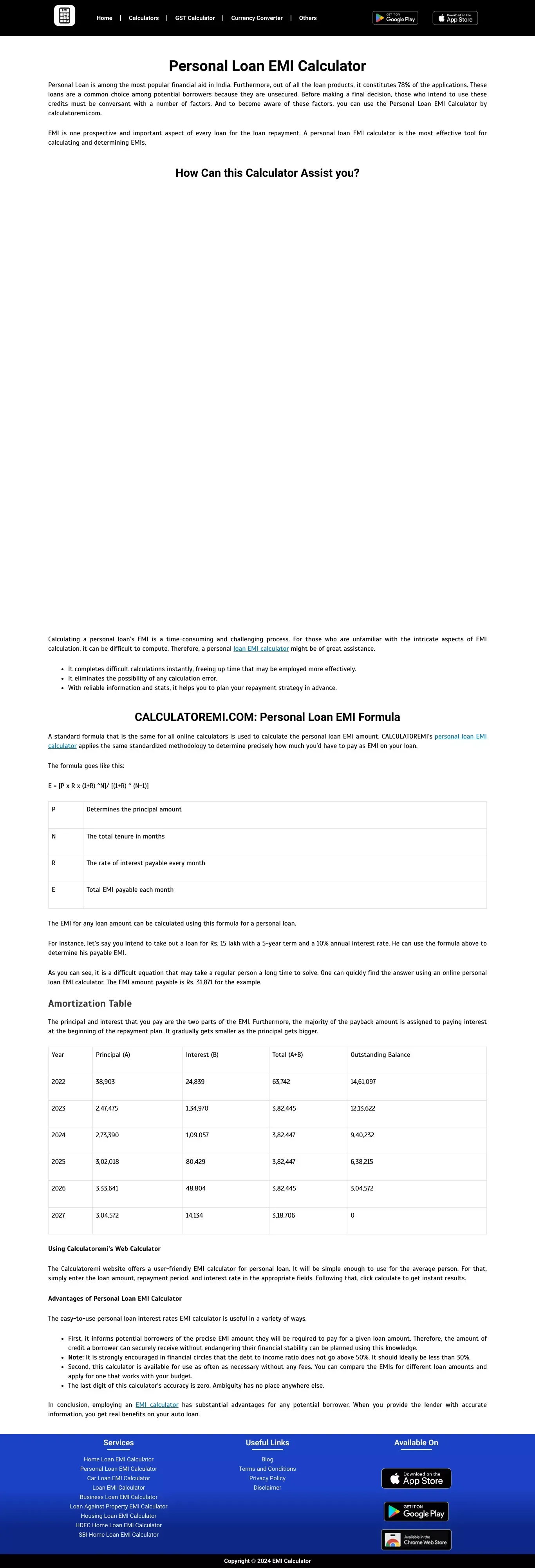 Personal Loan EMI Calculator - Calculate Interest Rate Quickly - website design