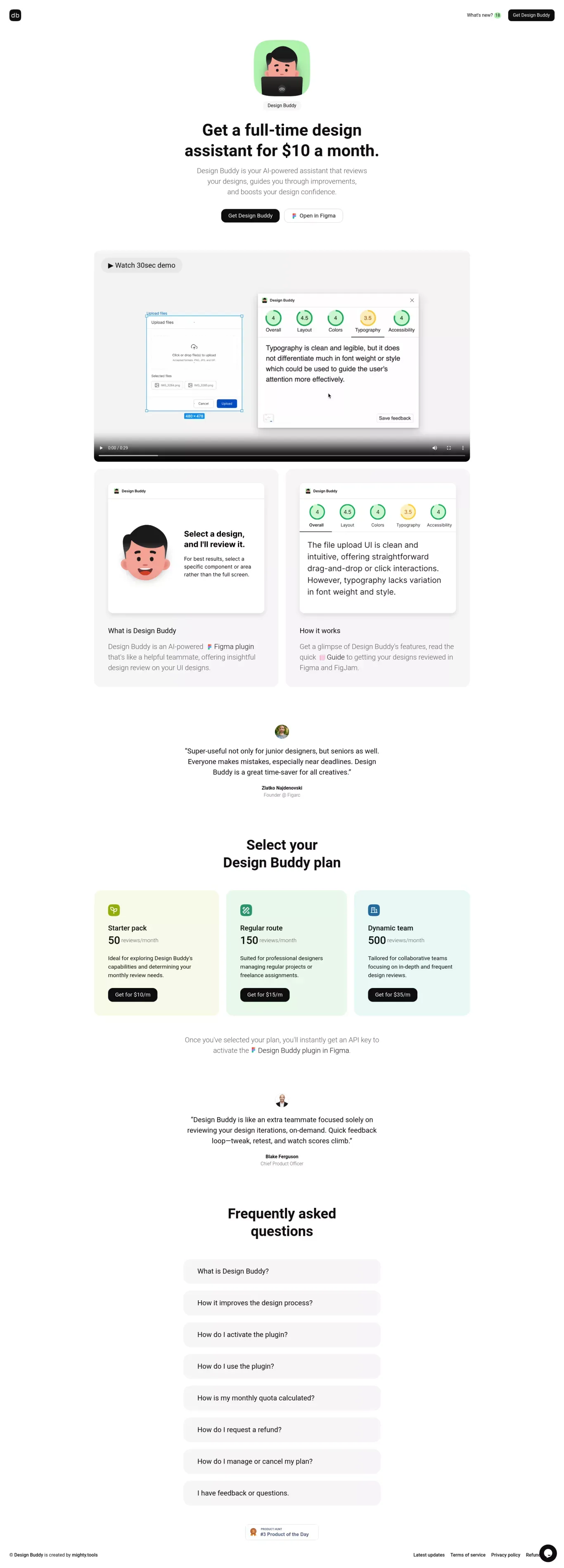 Design Buddy: AI-powered assistant that reviews your designs - Landing design