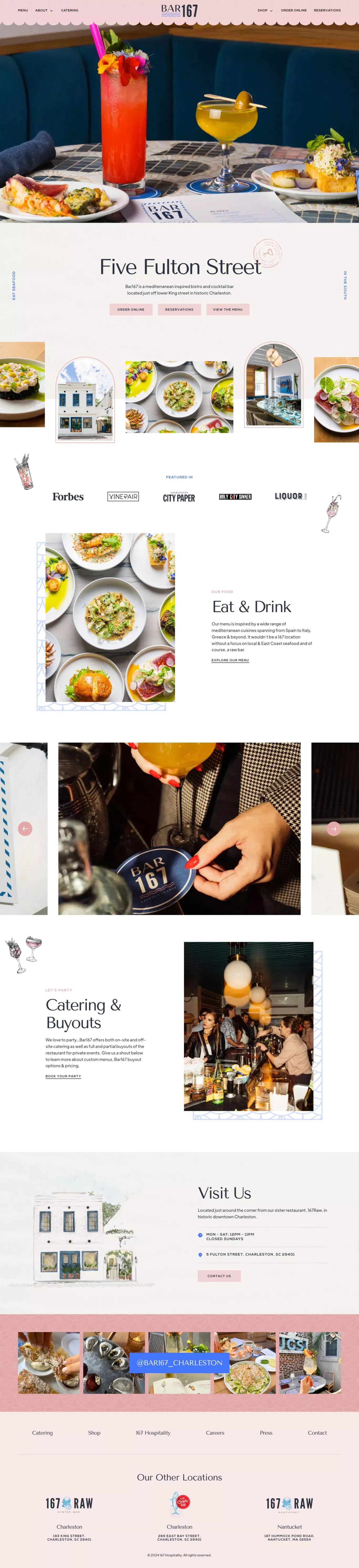 BAR167 Bistro & Lounge - Charleston, SC - Landing design