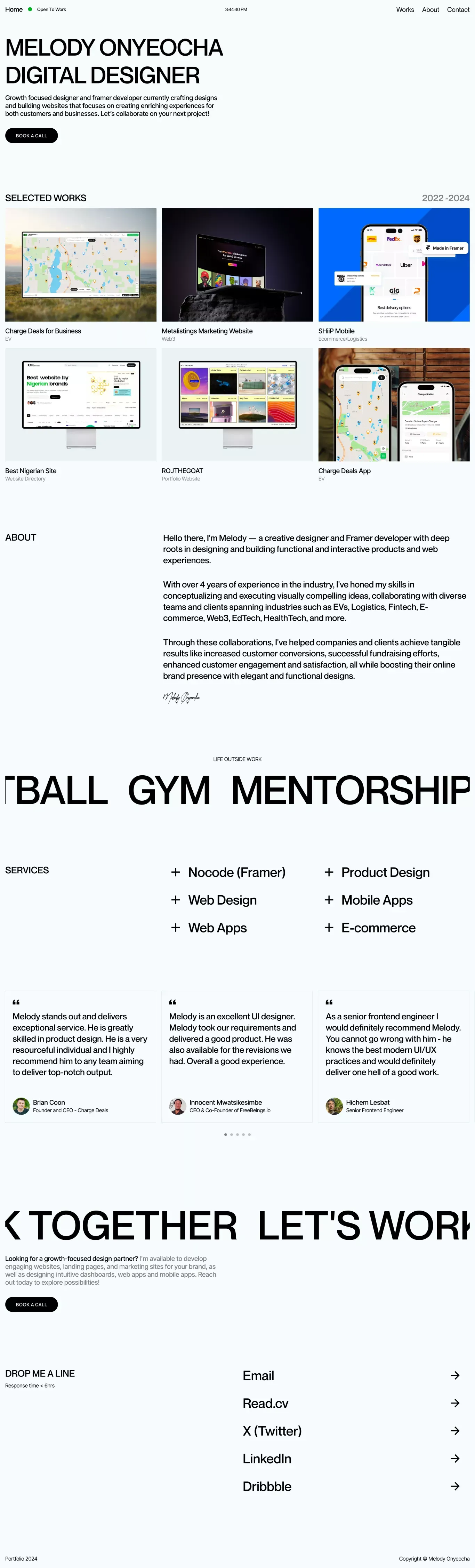 Melody Onyeocha - Product and Framer Expert Designer' - Portfolio design