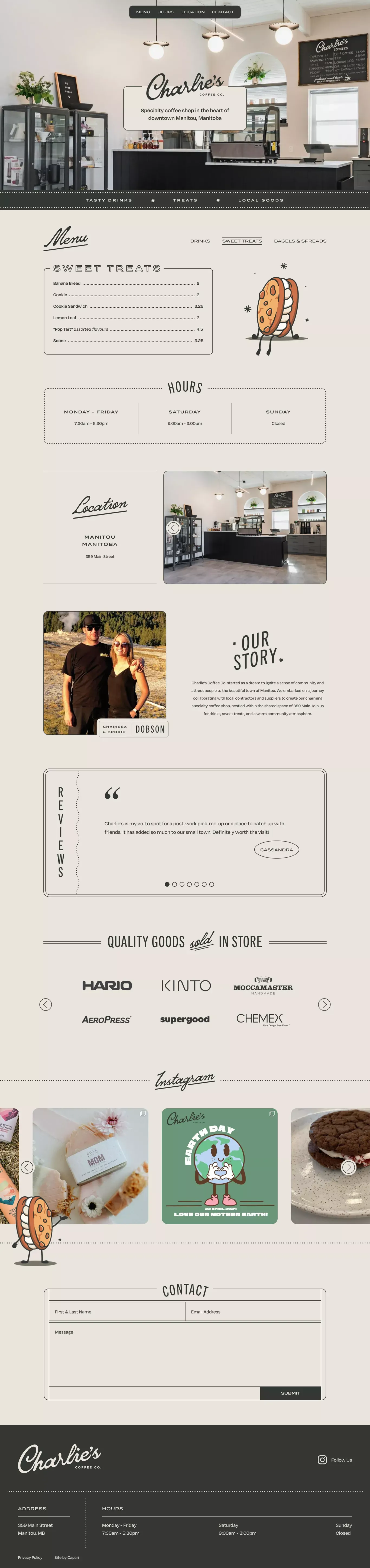 Charlie's Coffee Co. – Manitou, Manitoba - Landing design