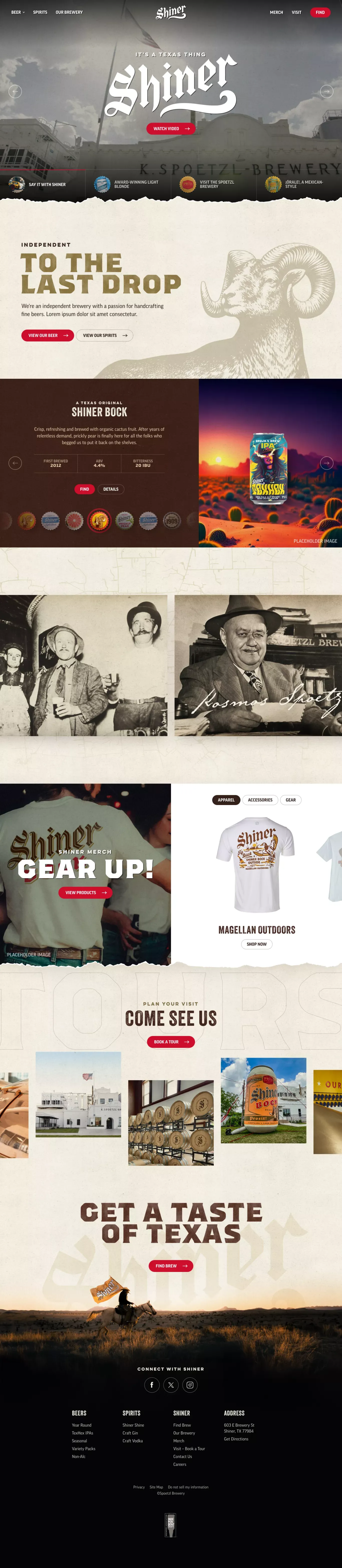 Shiner - Independently Brewed in Shiner Texas Since 1909 - Product page design
