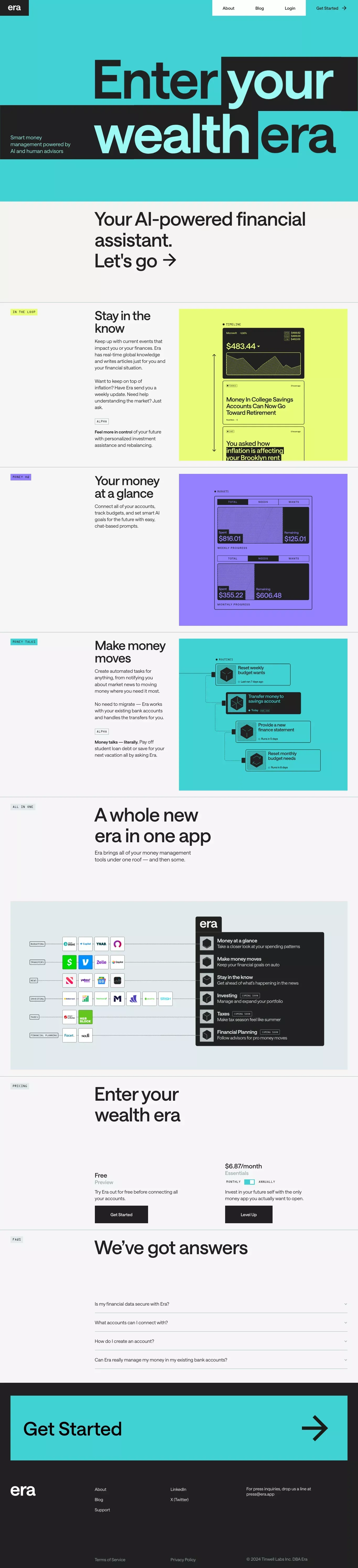 AI to make more of your money | Era - Landing design