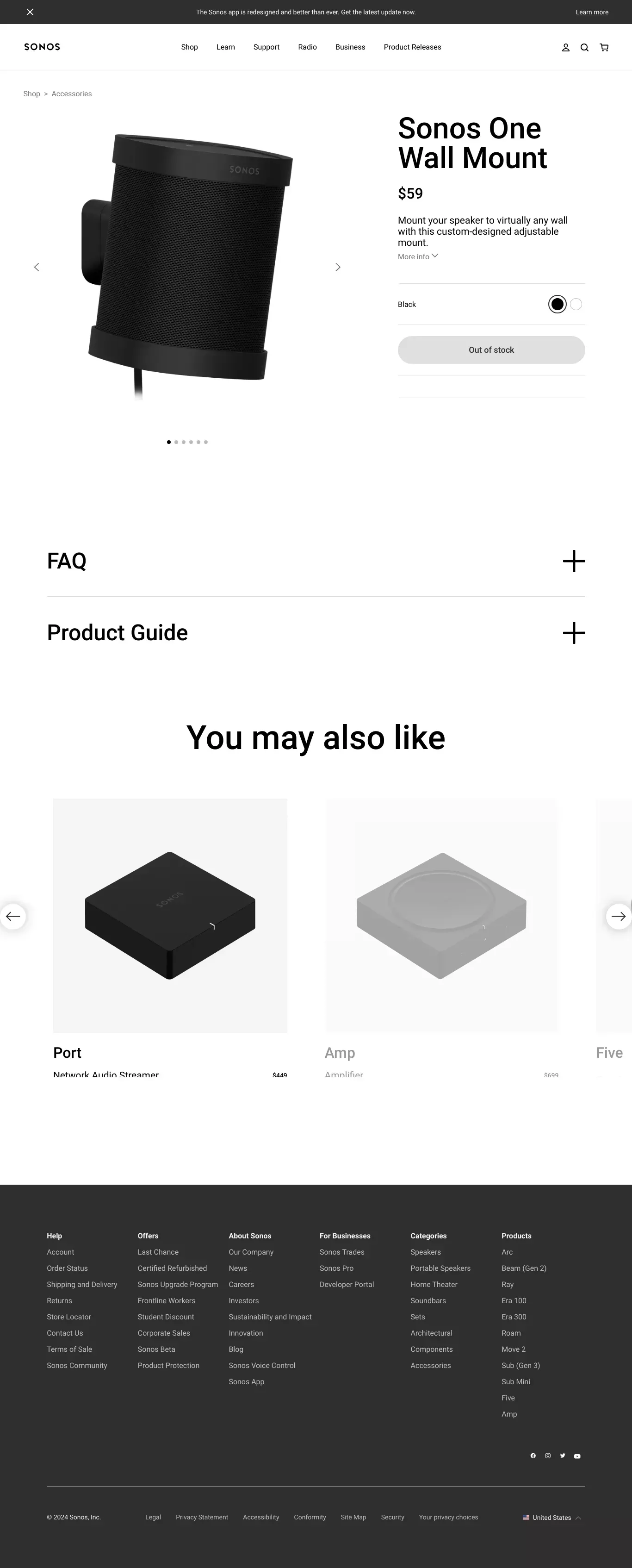Sonos Wall Mount for One/One SL/Play:1 | Sonos - Product page design