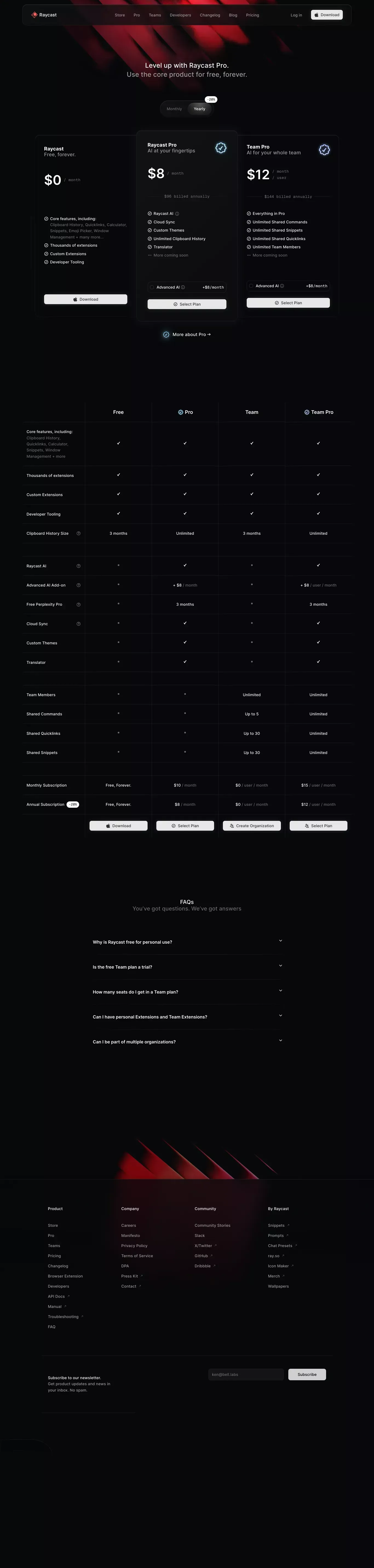 Raycast - Your shortcut to everything - Pricing design