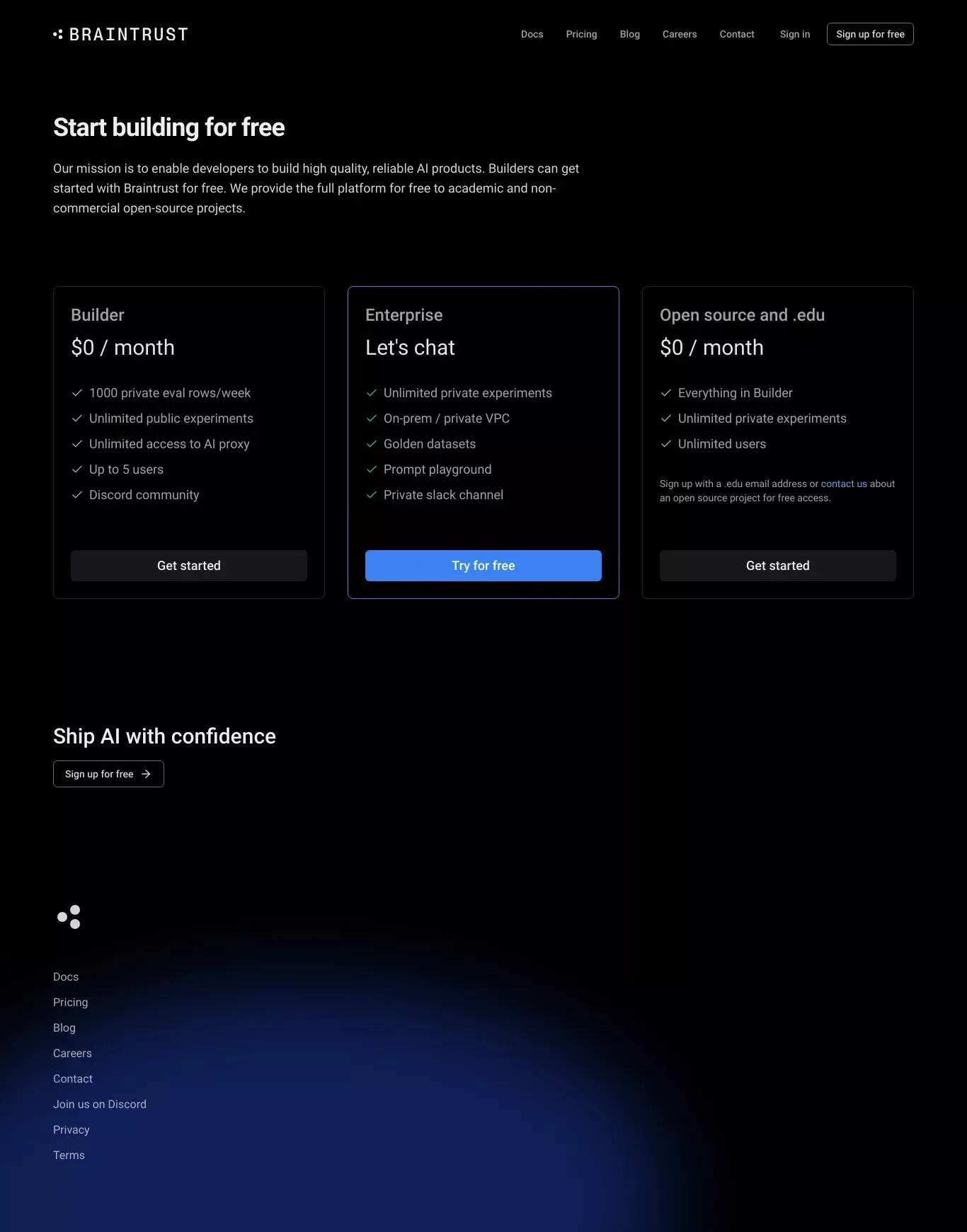 Pricing — Braintrust - Pricing design