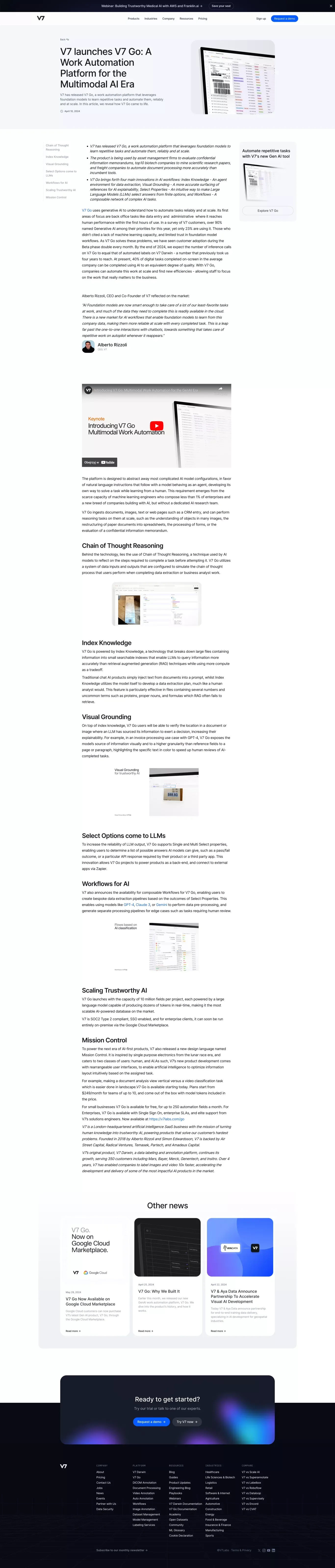 V7 Launches V7 Go: Work Automation Platform for Multimodal AI - Blog Post design