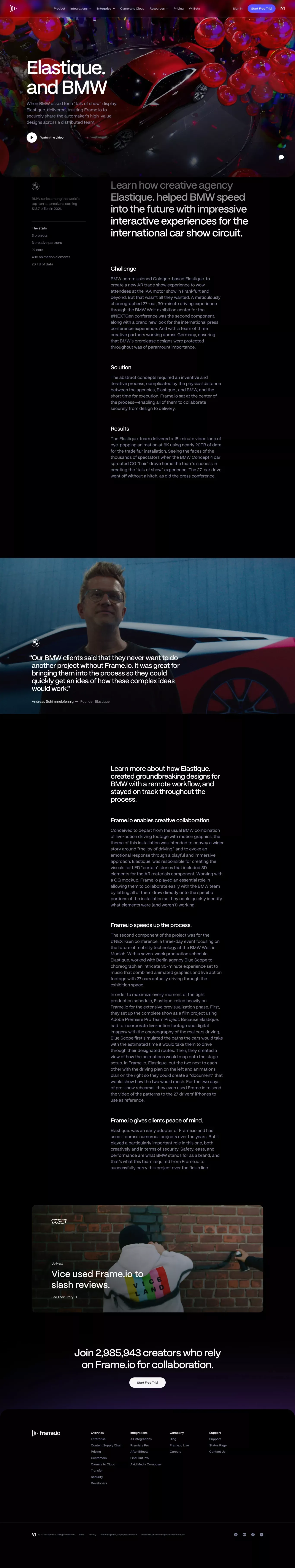 Frame.io | Elastique. & BMW - Case Study design