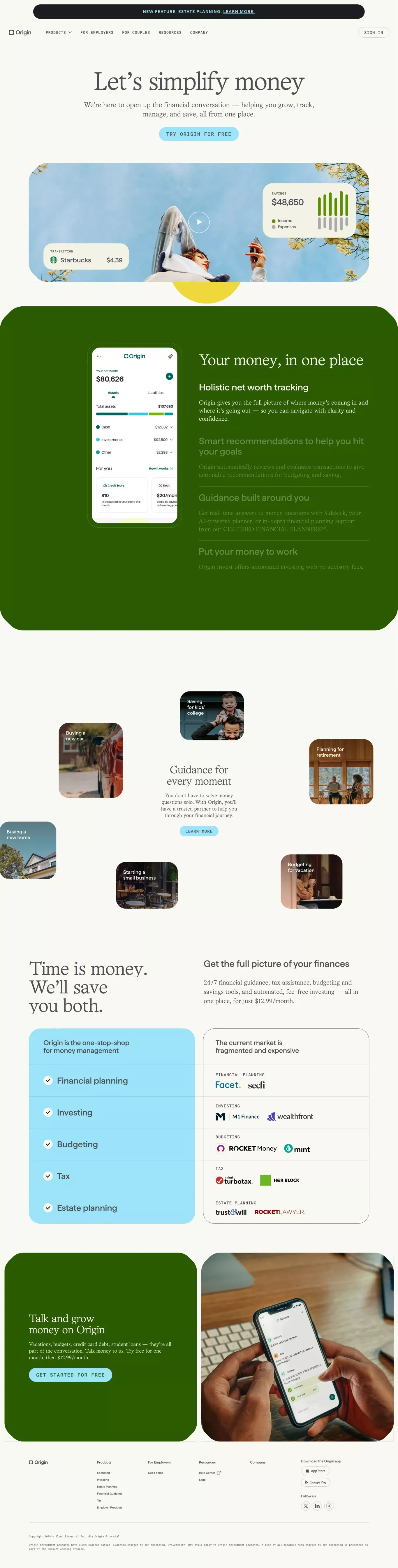 Origin - Let's Talk Money - Landing design
