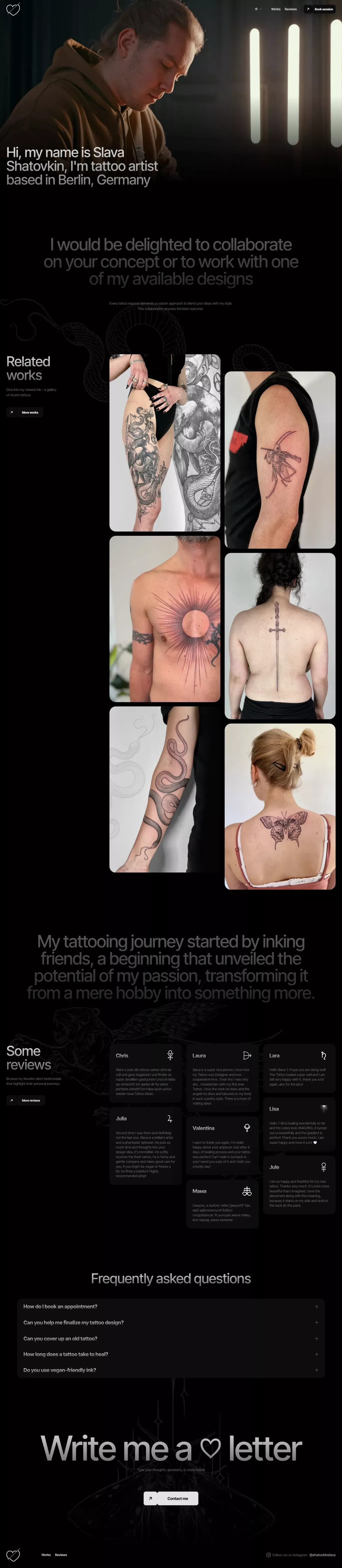 Tattoo artist Slava Shatovkin - Portfolio design