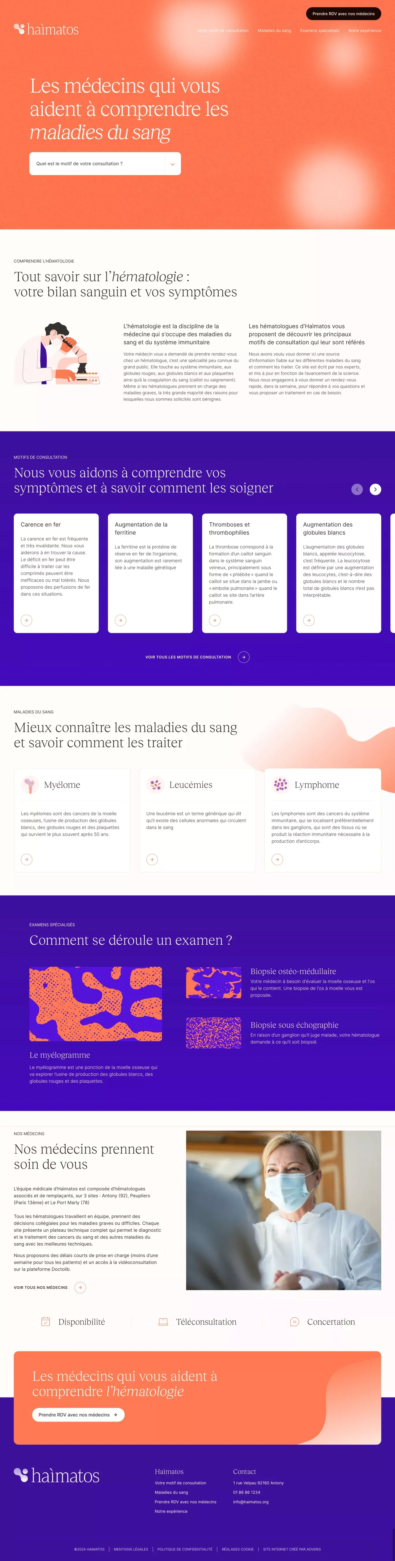 HAIMATOS - Centre d'hÃ©matologie Paris, MÃ©decins HÃ©matologues - Landing design
