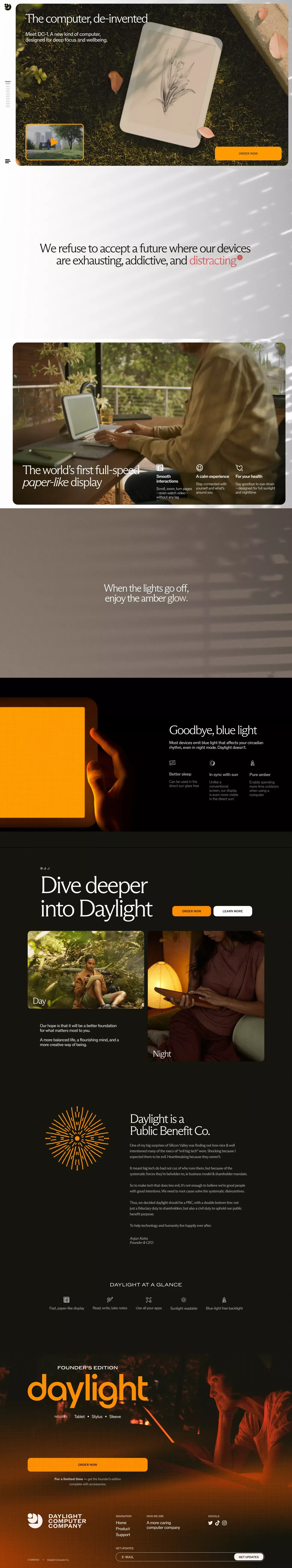 Daylight | A More Caring Computer - Landing design