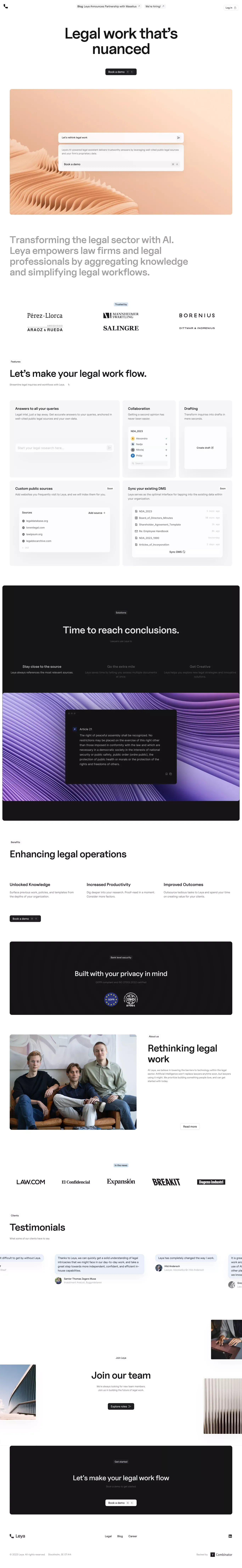 Leya | The future of legal work - Landing design