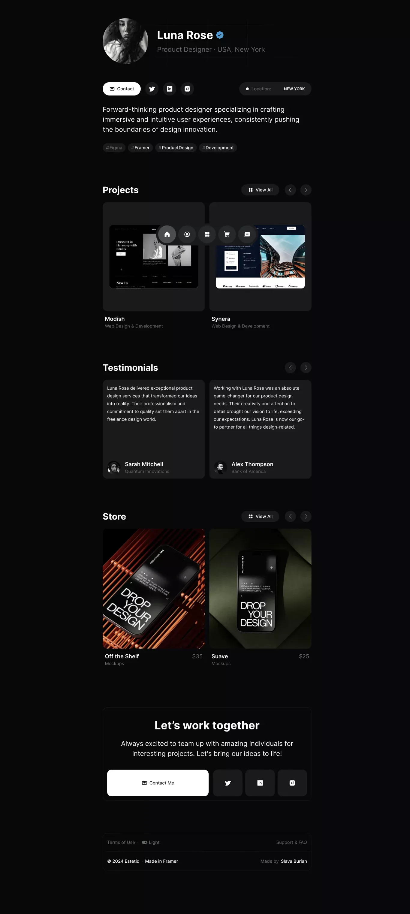Home: Estetiq — Personal Framer Website Template - Template design