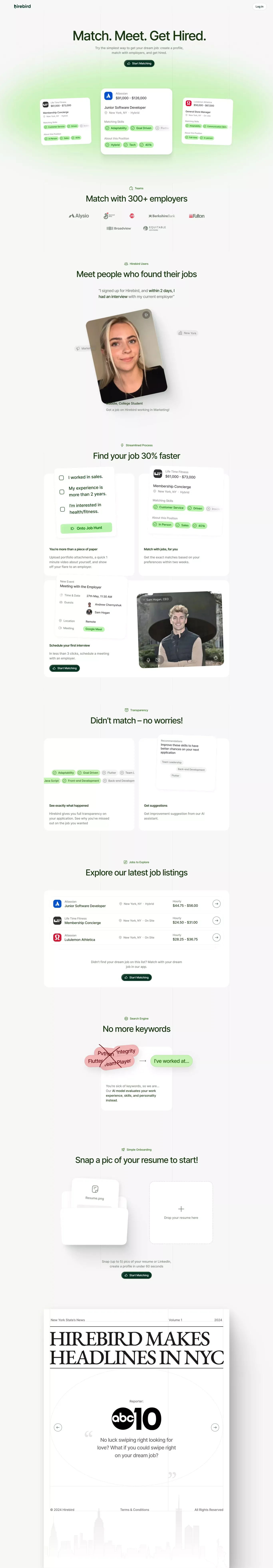 Match. Meet. Get Hired - Landing design