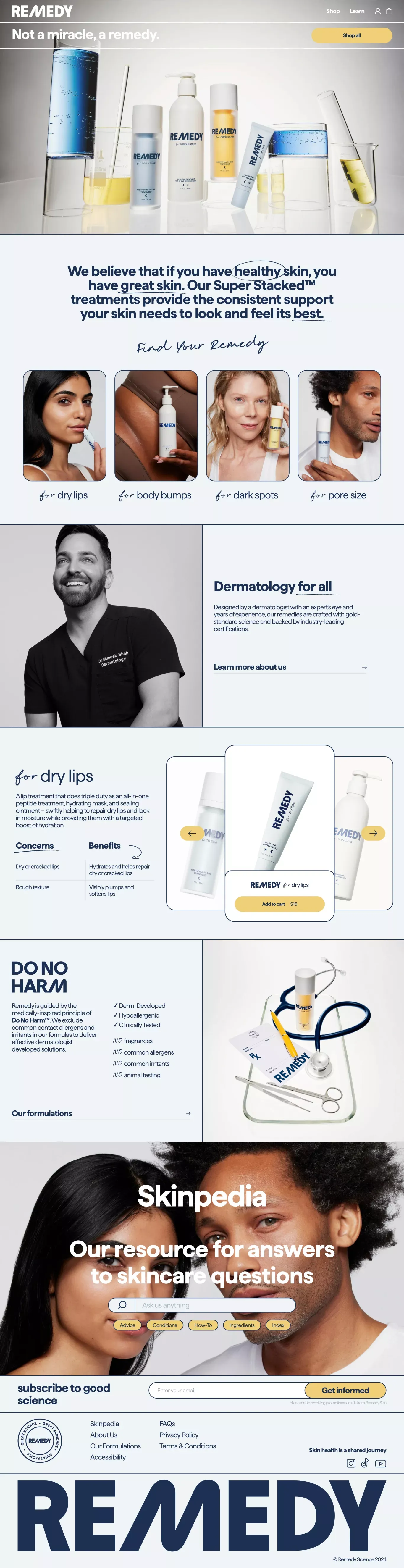 Clinically proven skincare. Not a miracle, a remedy.                         – Remedy Science by Dr. Muneeb Shah - Ecommerce design