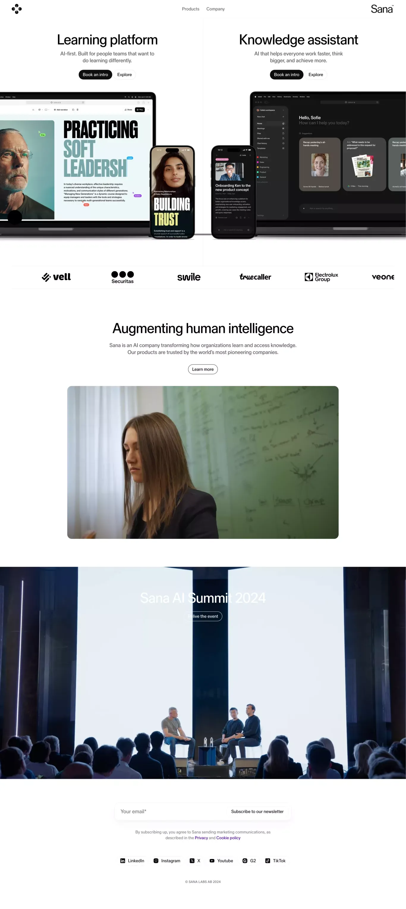 Unlocking knowledge with AI | Sana - Landing design