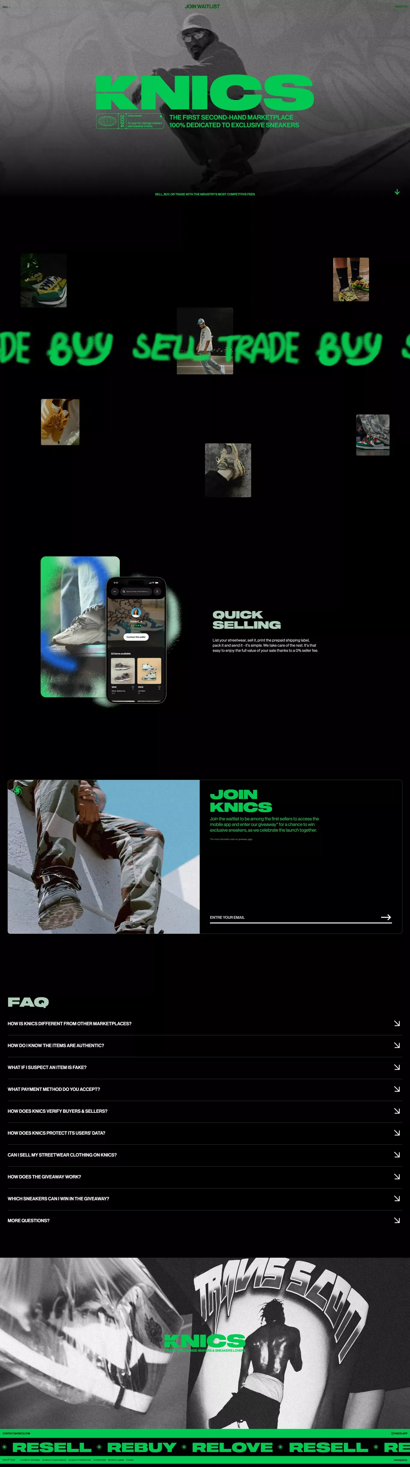 KNICS : vendre, acheter ou échanger ses sneakers - Landing design