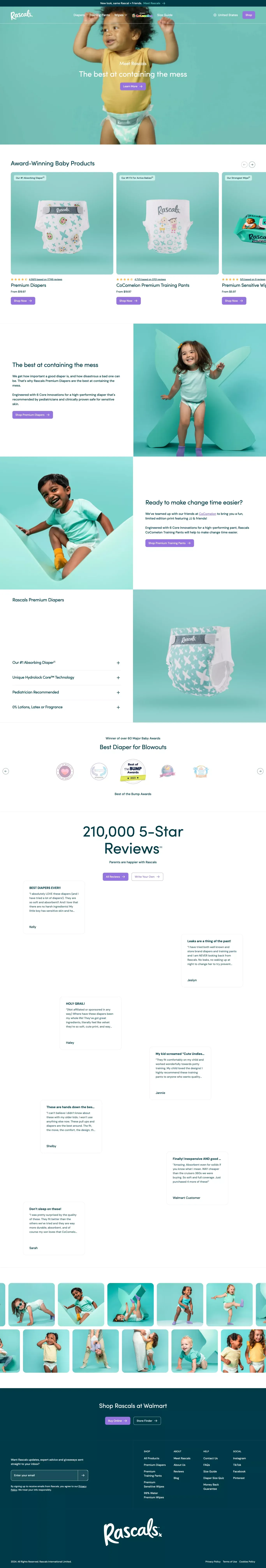 Rascals Premium Diapers, Training Pants and Wipes - Ecommerce design
