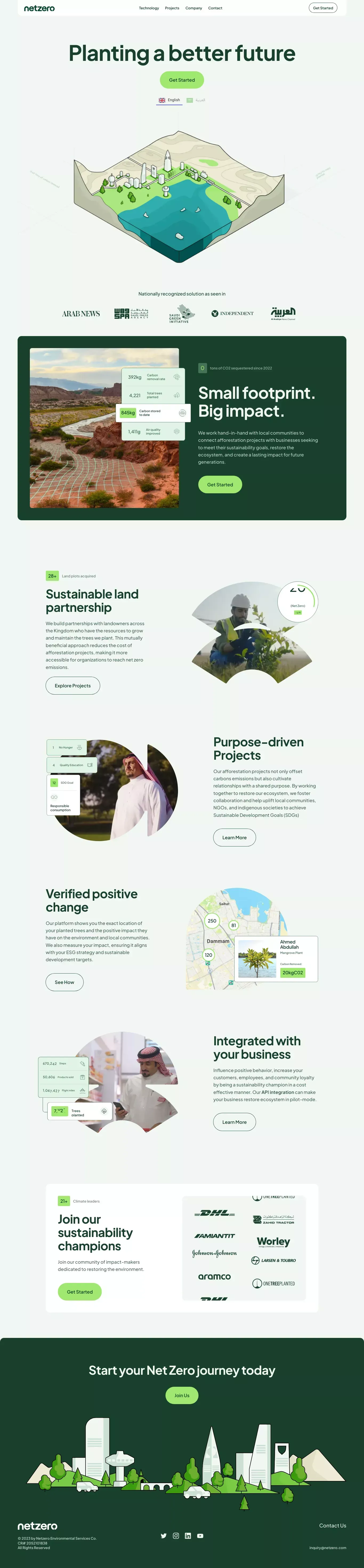 Netzero | Sustainable Afforestation Solution - Landing design