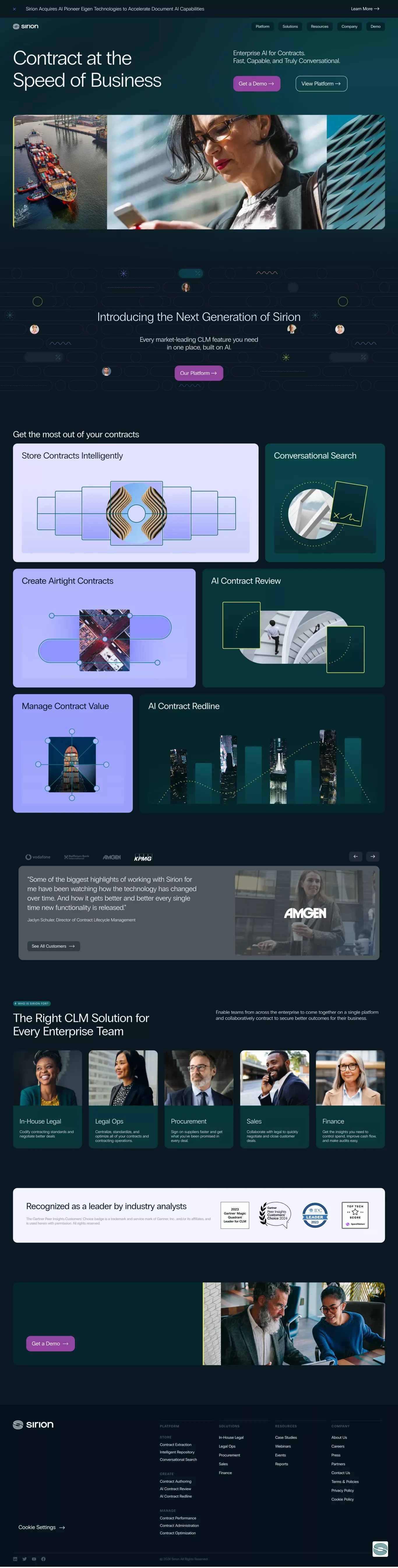 Sirion: The leader in AI contract management software - Landing design