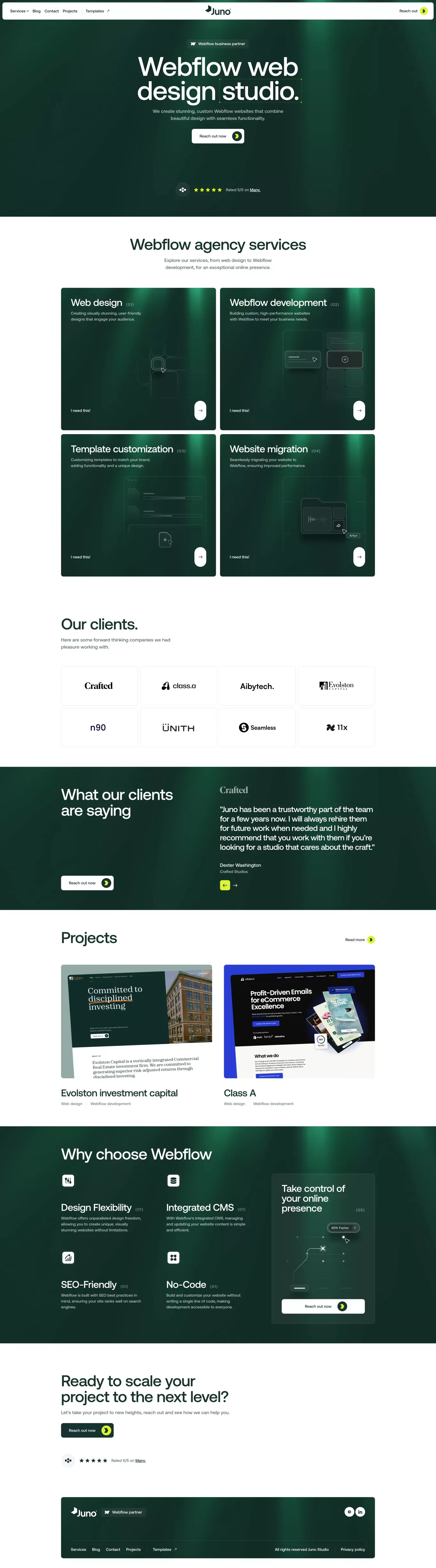 Juno design and Webflow development studio - Portfolio design