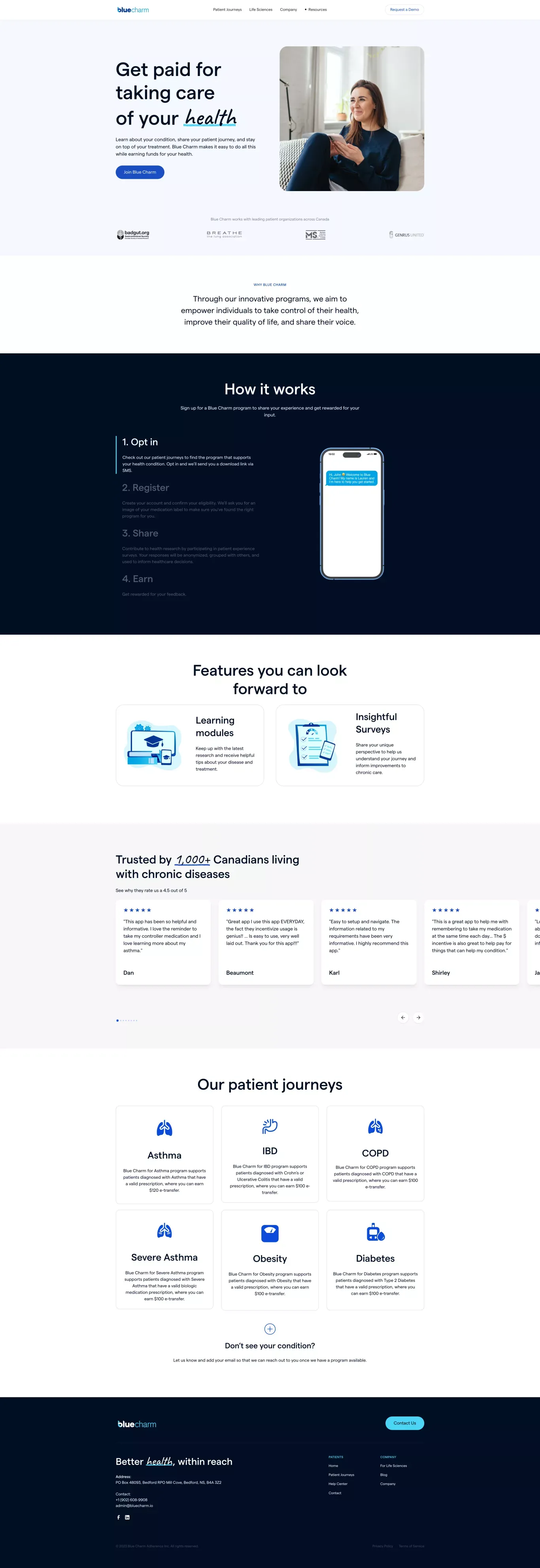 Blue Charm —  Digital Health for Life Sciences Companies - Landing design